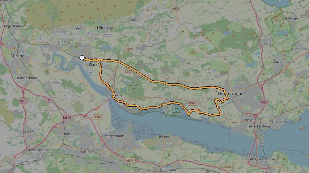 Real GPS route map of the 20 July 2024 Dunfermline training ride