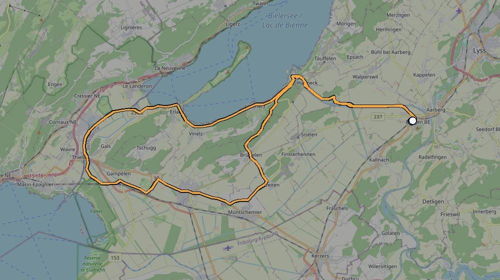 Real GPS route map showing the ride from Bargen to Erlach