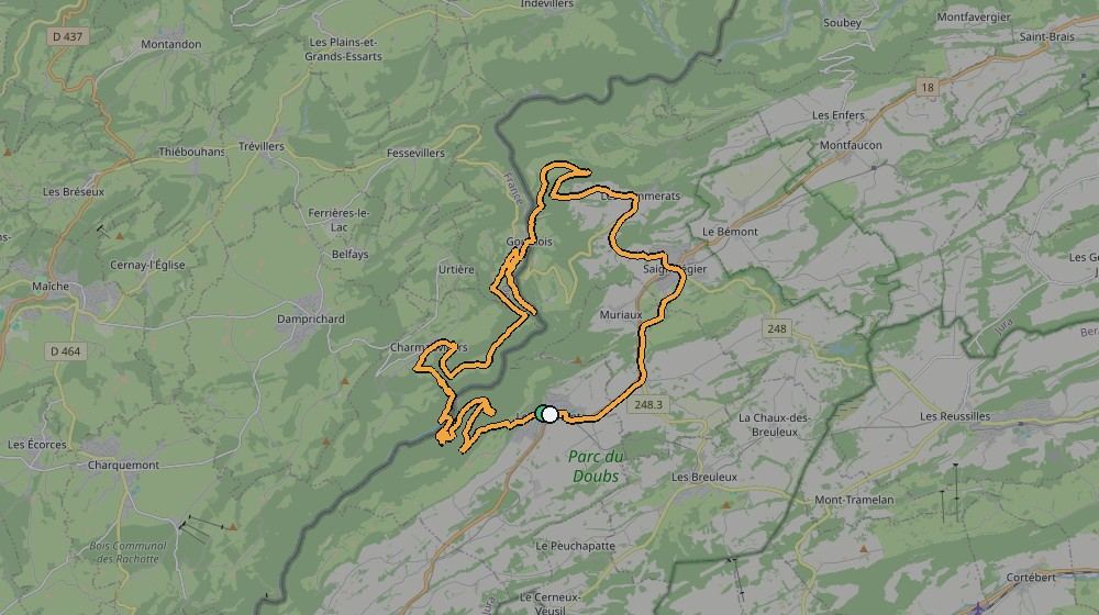 Real GPS route map of the Le Noirmont ride on the Jura plateau near Goumois and Saignelégier