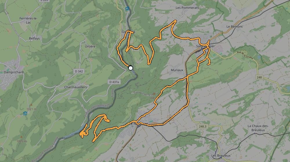 Real GPS route map of the Out and Back Three loop from Goumois to Saignelégier, Le Noirmont and La Goule