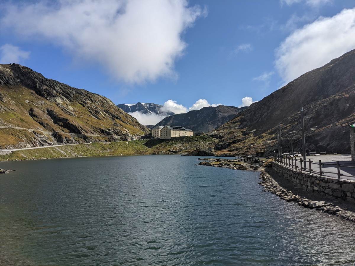 The summit lake at the Grand St Bernard Pass in the Alps