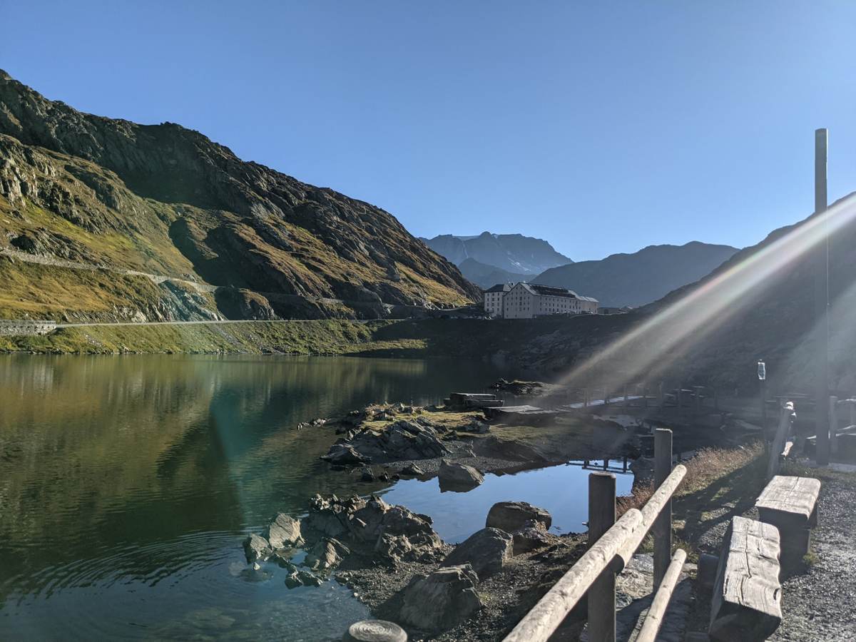 The Place Moulin reservoir above Bionaz in the Aosta Valley, surrounded by mountains