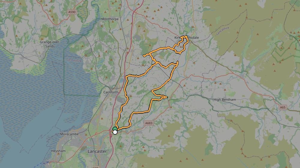 Real GPS route map of the 20 July 2013 Kirkby Lonsdale ride