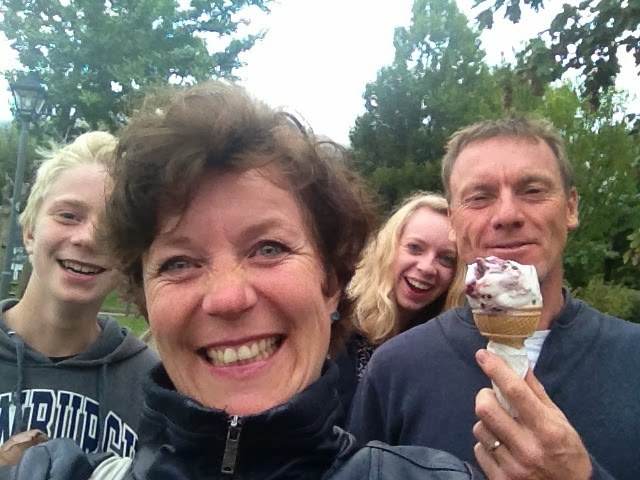 Kevin and his family with ice creams on holiday near Lake Lugano