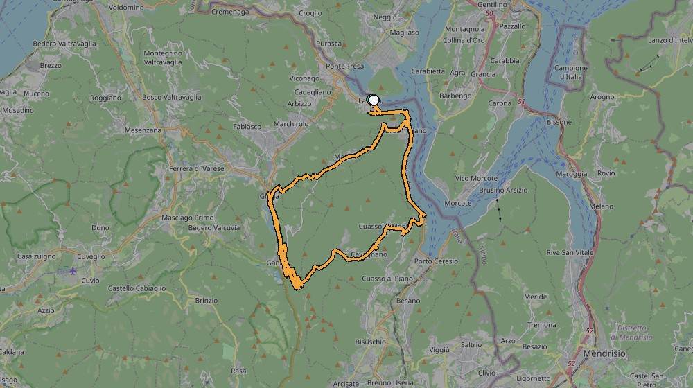 Real GPS route map of the climbing ride from Lavena Ponte Tresa into the Lombardy hills